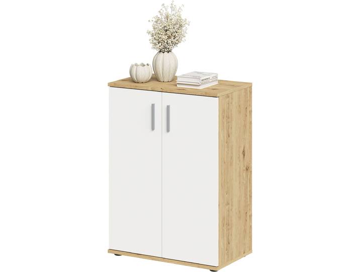 Kommode FMD Albi , weiss (artisan eiche, weiß), B:60cm H:83cm T:35cm, Holzwerkstoff, Sideboards, Kommode, Kommode, 2-türig., 1 Innenboden, Breite 60 cm