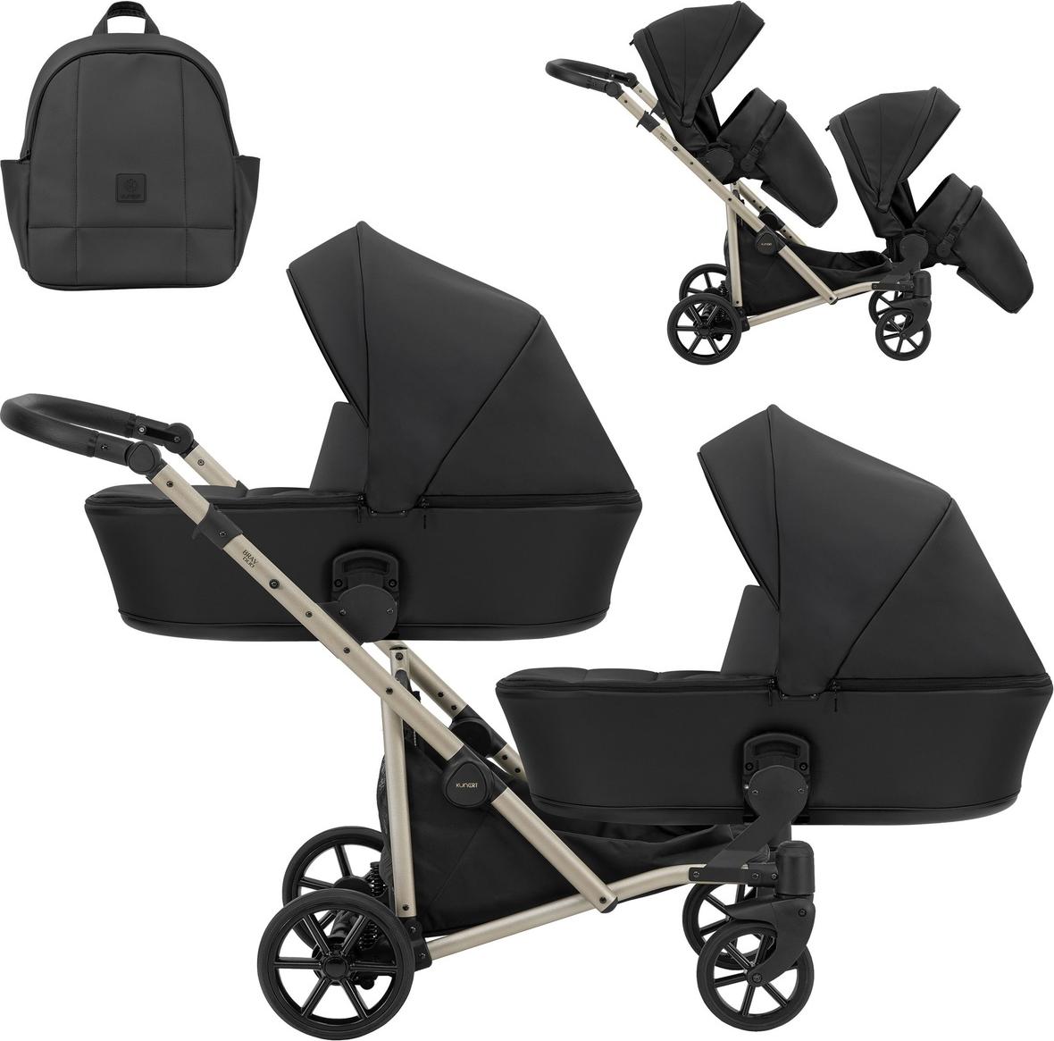 Kunert Brav Duo 2in1 Zwillingswagen - Champagnerfarbene Rahmen - Farbe: Black Eco
