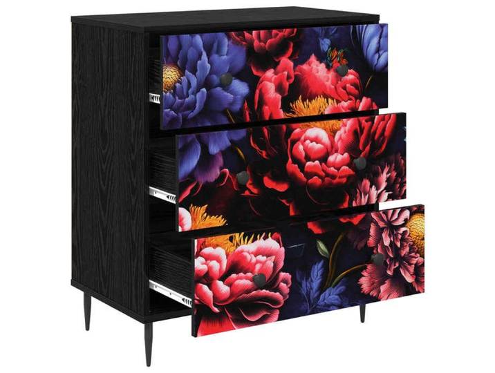 4962  Meuble rangement - Commode KIEL Imprimé de pivoine sombre - 66x36 5x76 cm - anti-basculement - Capacité 30 kg