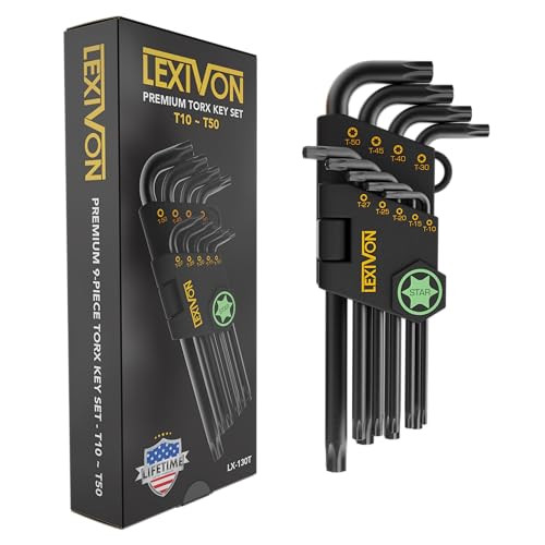 LEXIVON Torx-sleutelset, 9-delig, S2 gelegeerd staal, T10 tot T50