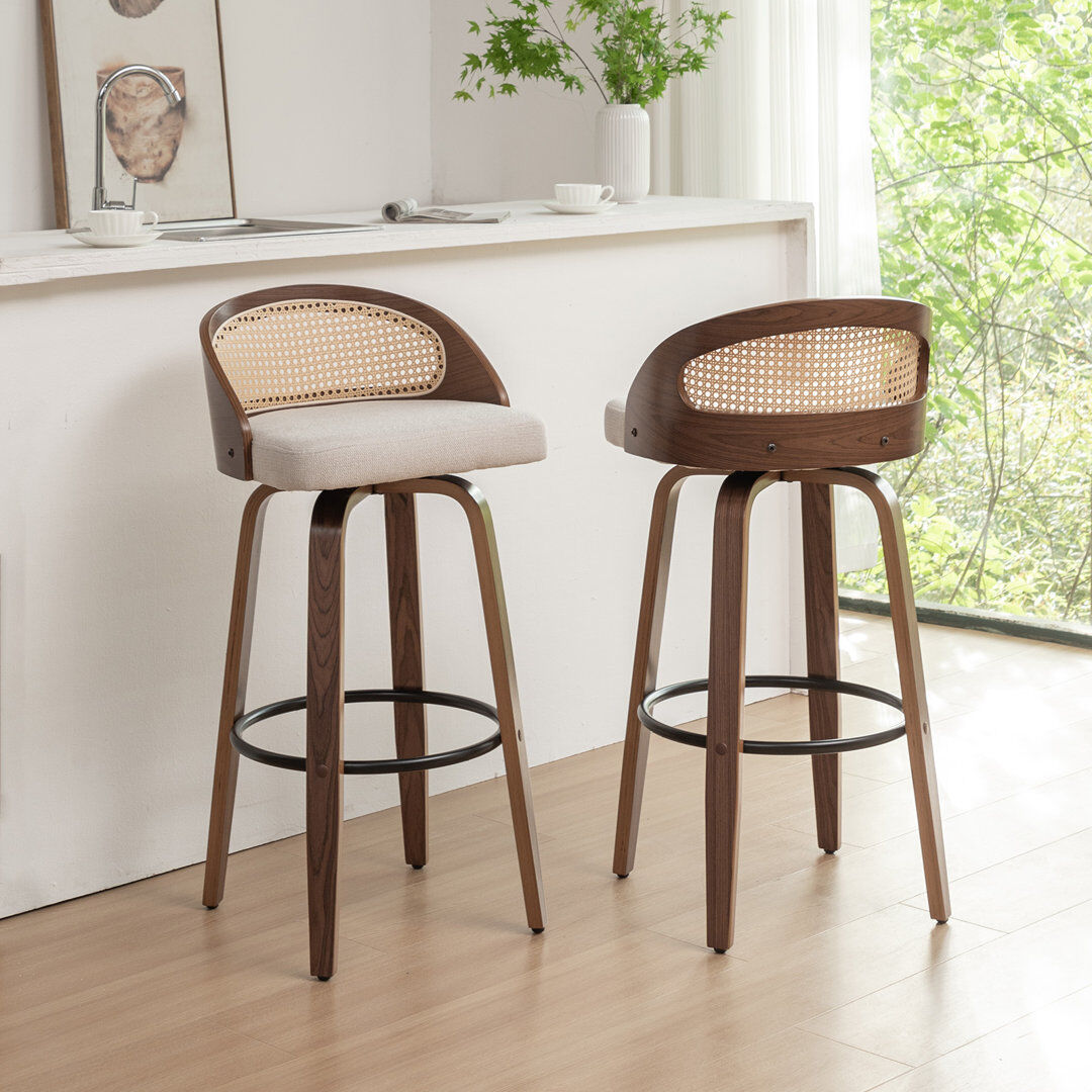 Blue Elephant Leeana Swivel Bar Stool Beige Bar Stool (76cm Seat Height)