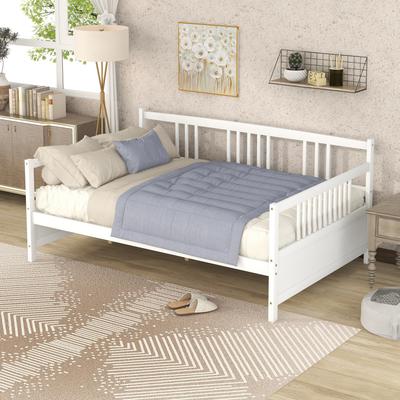 VIVIADORE Full Size Solid Wood Daybed Sofa Bed with Armrest and Backrest