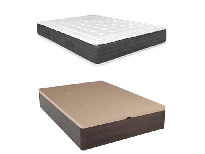 Somnia Descanso - Pack Kretische viskoelastische Matratze + klappbares Holzbett mit großer Kapazität Farbe Wenge, 135 x 190 cm