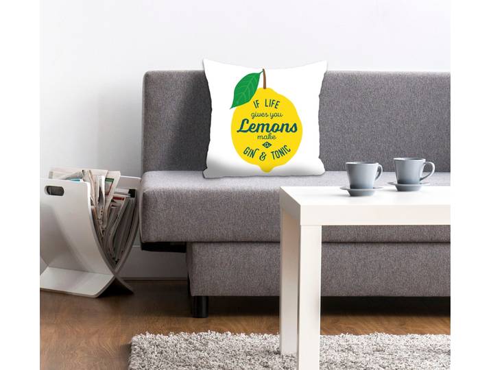 Dekokissen QUEENCE Lemons , gelb (gelb, bedruckt), B:40cm L:40cm, Polyester, Dekokissen_Sitzkissen_Kissenhüllen, Dekokissen, mit einer Zitrone