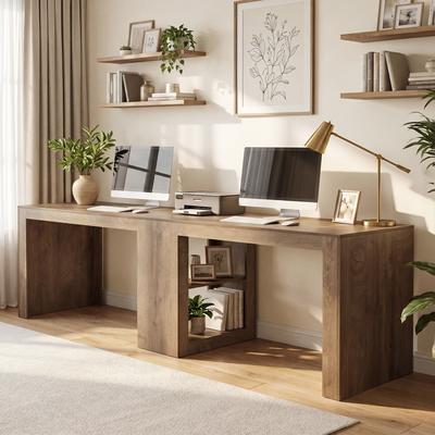 BLUEBELL "78.7"" Two Person Desk with Storage Shelf, Double Home Office Desk"