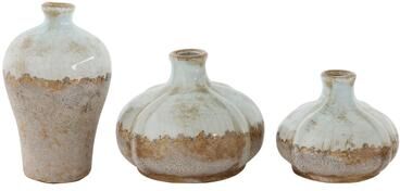 Storied Home Brown & White Terracotta Vases with Distressed Finish (Set of 3 Sizes)