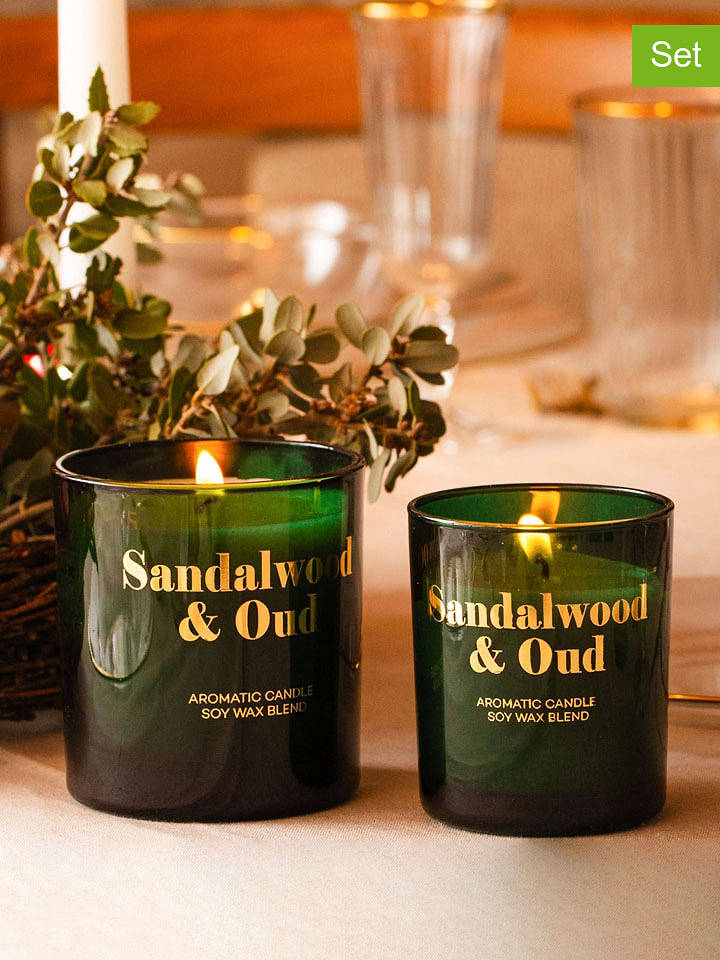 Lucky Bees 2er-Set: Duftkerzen ''Sandalwood & Oud'' in Grün - onesize