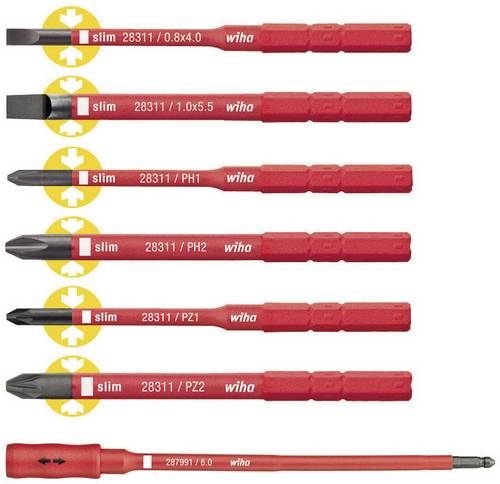 Wiha VDE Schlitz, Kreuzschlitz Phillips, Kreuzschlitz Pozidriv Schraubendreher-Set 4 mm, 5.5mm PH 1, PH 2, PZ 1, PZ 2 6mm Passend