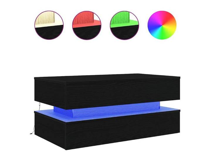 “Winter Sale TOP Table à café Noire - Table basse avec lumières LED chêne Noire 90x50x40cm PRO40781