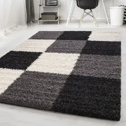 Carpetsale24 Teppich Wohnzimmer Hochflor, Langflor Shaggy Teppich Karo Muster, Pflegeleicht, Schwarz, 160 x 230 cm