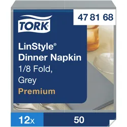 Tork LinStyle® Dinnerservietten Grau, 1/8‐Falz, 40 cm × 39 cm, 12 × 50 Serviette...