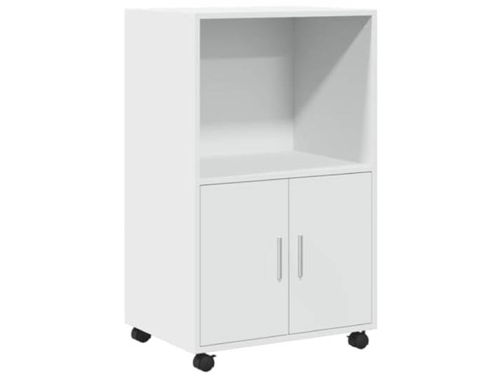 GFMGUEMV Rollschrank Weiß 55x40x91 cm Holzwerkstoff mit Rollen Offenes Fach, Schrankfach mit Türen, zwei arretierbare Rollen, pflegeleichte Oberfläche, vielseitig einsetzbar