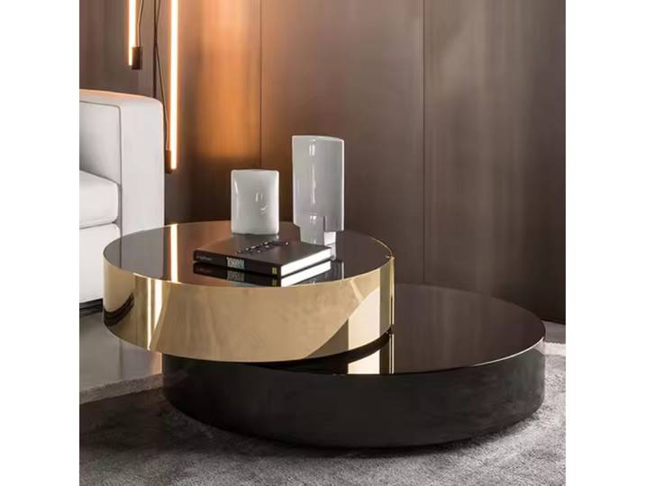 alesvelt Couchtisch edler Beistelltisch 2er Set 100cm 360 Grad Rotation gold/schwarz (2er Set), 360-Grad Rotation