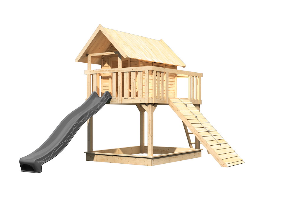 KARIBUHOLZT Stelzenhaus Fidel 198x243x332 natur m.Rutsche und Holzrampe 16988434