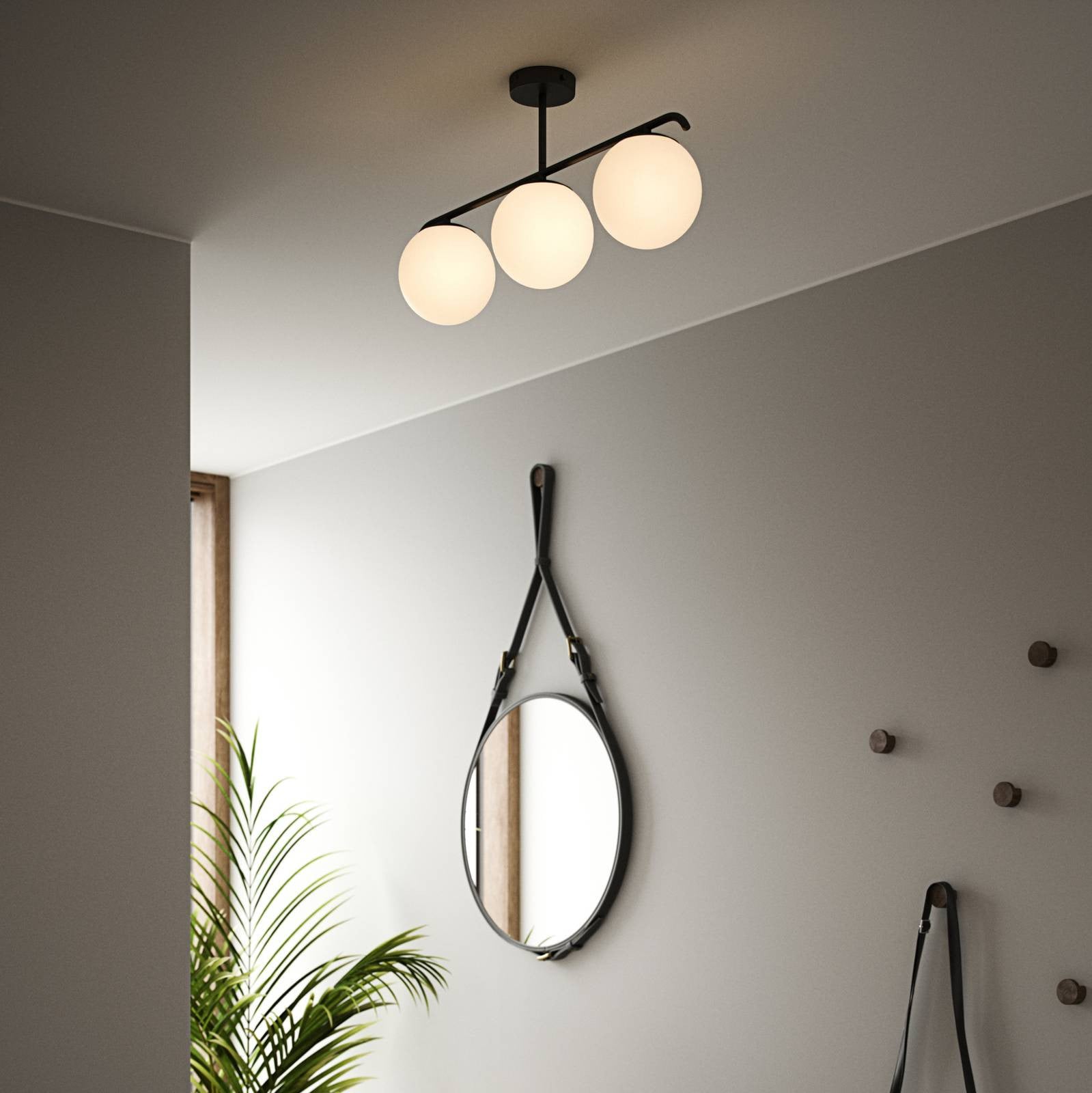 Nordlux Design Plafondlamp Grant 3-lichts zwart met opaalglas, dimbaar