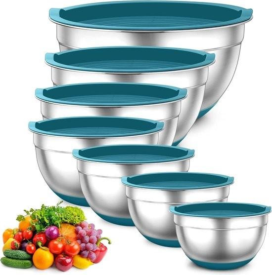 7-delige roestvrijstalen rührkom-set met deksels, stapelbaar en vaatwasmachinebestendig, 7 l / 12 l / 15 l / 25 l / 28 l / 35 l / 65 l