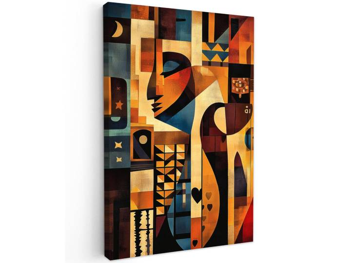 MuchoWow Leinwandbild - Figuren - Abstrakt - Symbole - 60x90 - Kunstdruck, Terracotta, Textil, Kiefer, Rechteckig, 60x90 cm, gerahmt, Bilder & Rahmen, Bilder, Wandbilder
