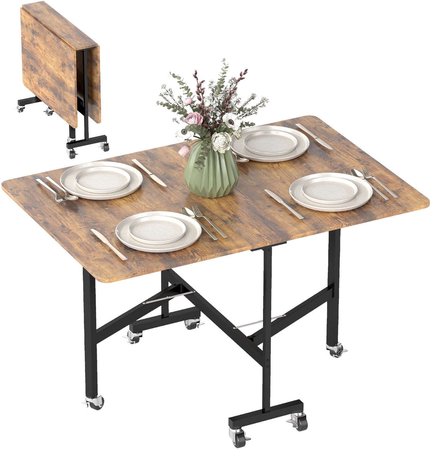 HOMCOM opklapbare eettafel met wieltjes in rustbruin, B/D/H: 120 x 80 x 73 cm