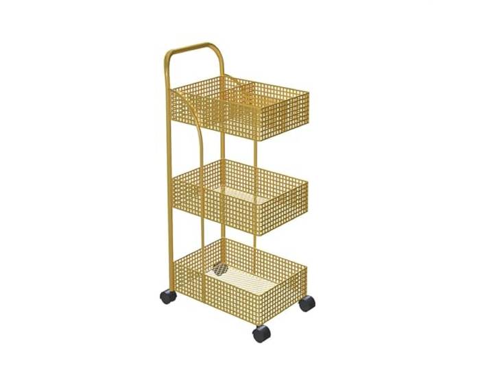 Essen Wagen-Lagerregal, Küchen-Metall-Lagerregal Bewegliches Badezimmer-Aufbewahrungsregal, Rollwagen(Golden,Mittel)