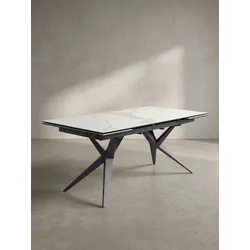 Esstisch Ausziehbar Keramik Glas Marmoroptik Groß, Weiß 180x95x76 cm