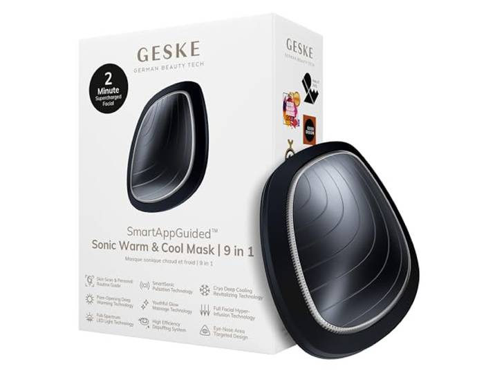 GESKE SmartAppGuided™ Sonic Warm & Cool Mask 9 in 1 Beauty LED-gezichtsmasker Volledig LED-spectrum en roodlichttherapie Warmte Koeling Verhoogde inname van gezichtsverzorging
