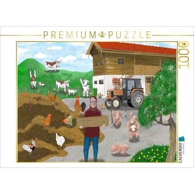 CALVENDO Puzzle Bauernhof mit Landwirt, Kühen und Traktor | 1000 Teile Lege-Größe 64 × 48 cm Foto-Puzzle für glückliche Stunden