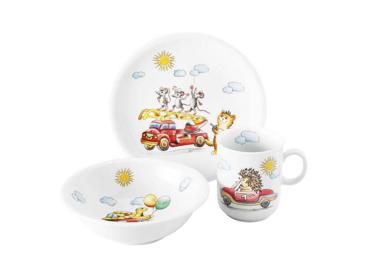 Kindergeschirr-Set SELTMANN WEIDEN Kindergeschirr Set Compact Flinke Flitzer bunt , bunt, 3 tlg., Porzellan, Geschirr-Sets, Kindergeschirr-Set