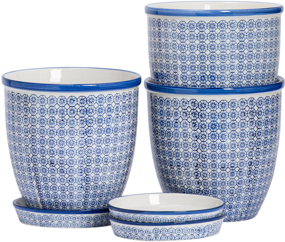 Nicola Spring - Hand Printed Plant Pot with Saucer - 20.5cm - Navy Navy 20cm H X 20.5cm W X 20.5cm D