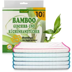 MUXEL Bambus Tücher - 10x Bambus Geschirrtücher - Extra saugfähiges Putztuch - Weiche Bambuslappen zum Polieren, Abtrocknen & Wischen - Nachhaltige