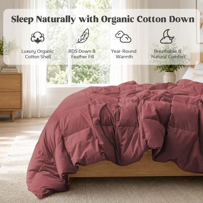 Puredown All Season 100% Organic Cotton Down Breathable Duvet Insert Medium Warmth Comforter