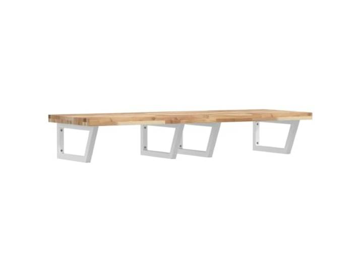 WEMYUFURN Waschbeckenregal Wandmontage Stahl und Akazienholz Schweberegal, Trapezform, Handtuchaufhängung, Ablage für Cremes, Wand- oder Waschtischmontage, M8-Dehnschraube,
