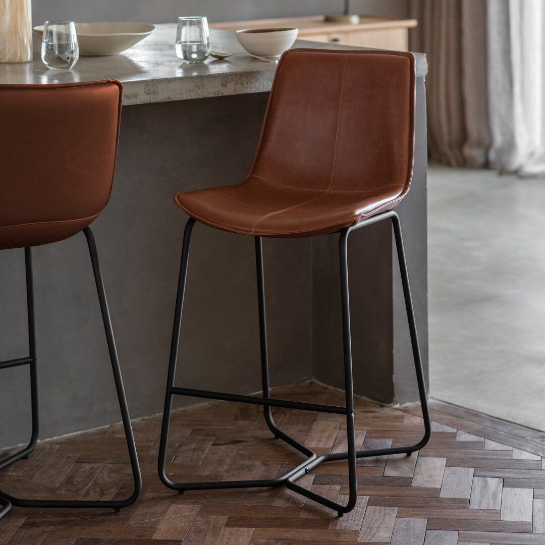 Mercury Carnot Upholstered and Faux Leather Bar Stool Brown 97.5cm H X 48cm W X 55cm D