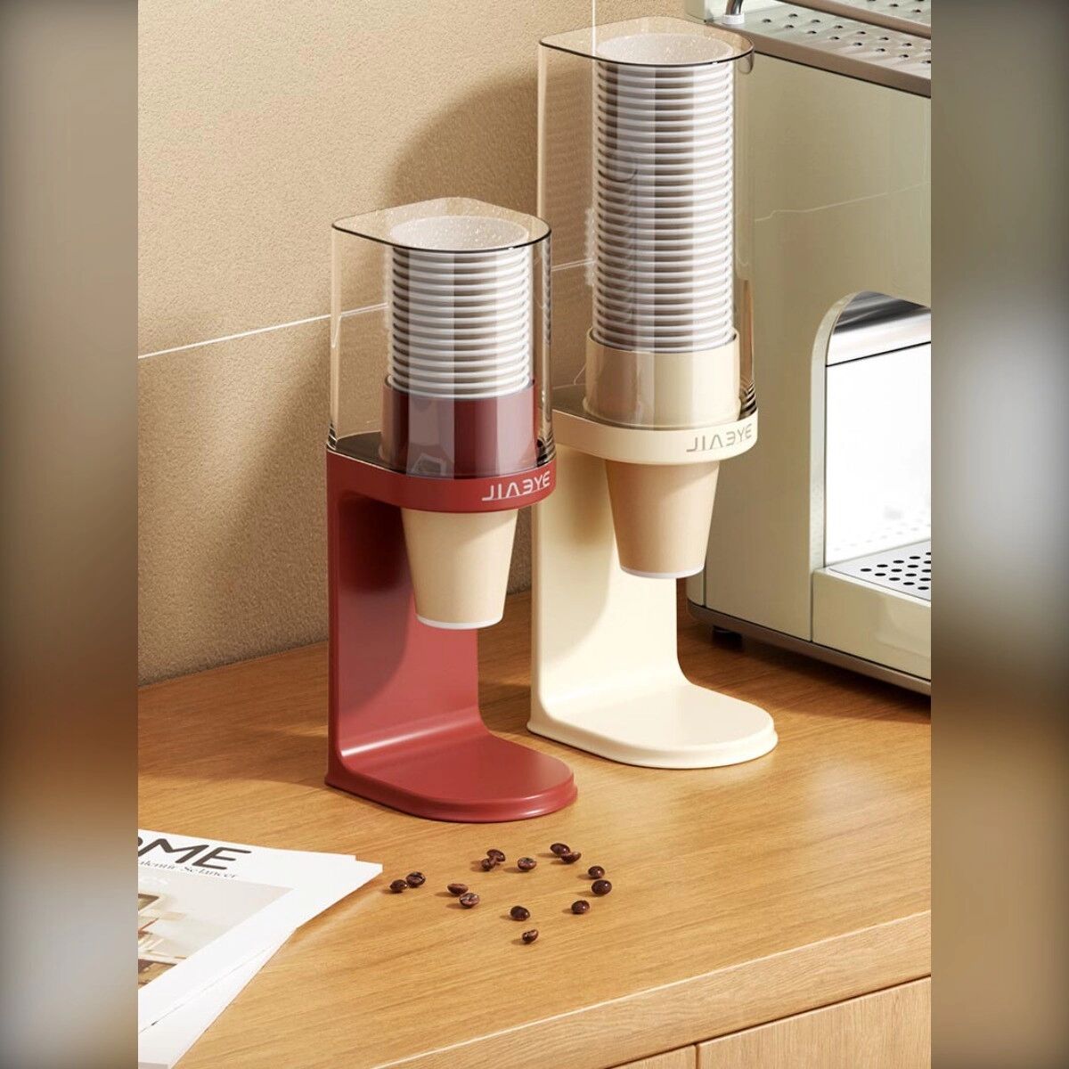 INF Porte-gobelet de comptoir pour gobelets jetables – distribution un à un grâce à un clip à ressort et une fenêtre Rouge