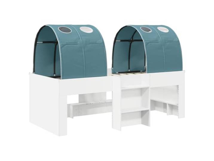 SKTQYQO Bett mit 3 Teilen Weiß und Hellblau Technisches Holz Lattenrost, fester Lattenrost, hohe Struktur, 120 kg, für Schlafzimmer