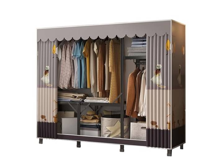 Installationsfreier, Faltbarer Kleiderschrank Aus Stoff Mit Kleiderstangen Und Regalen, Tragbarer Schrank-Organizer(D)