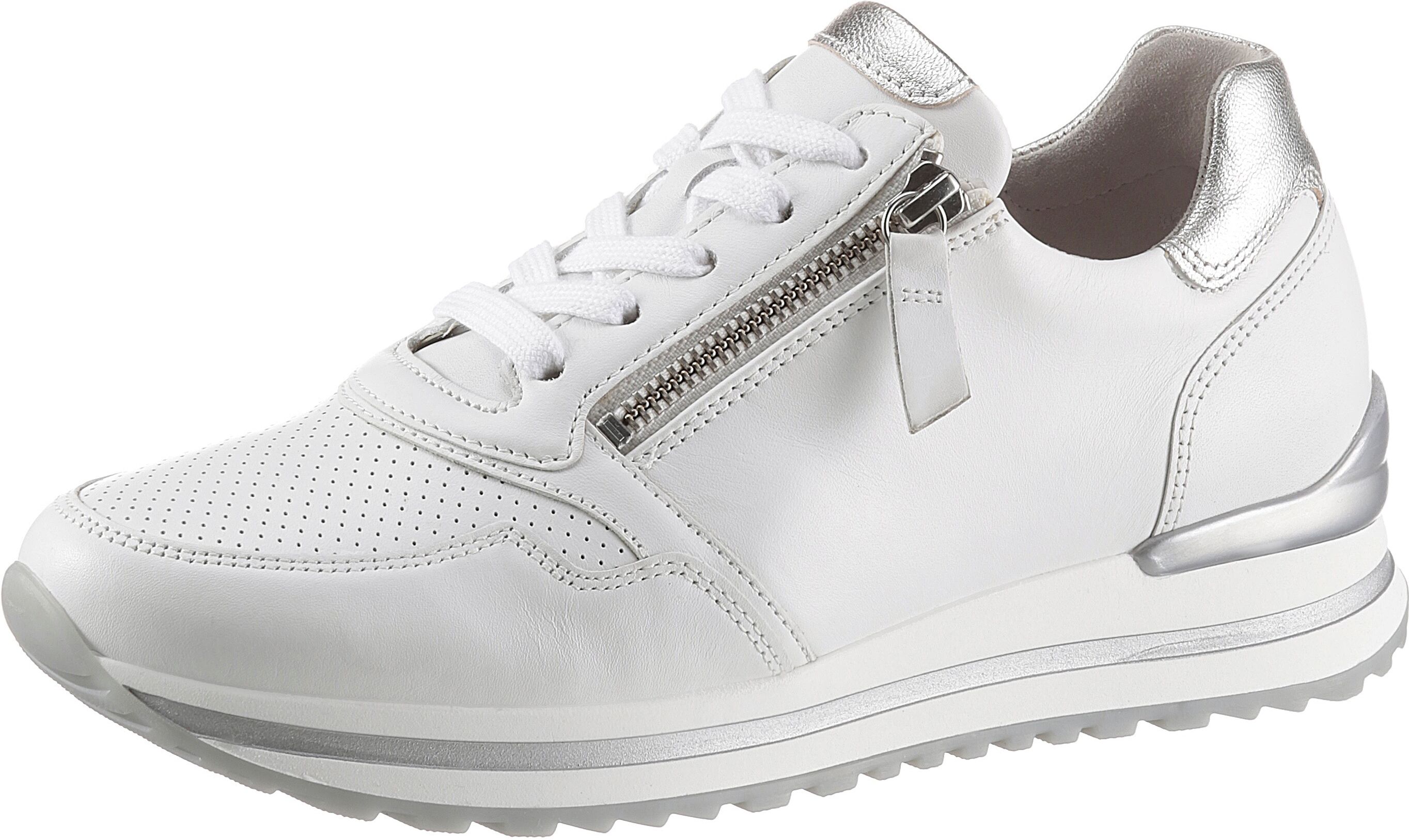 Keilsneaker GABOR "TURIN", Damen, Gr. 38, Textil, silber (weiß, silberfarben), Kalbsleder, Ziegenleder, kontrastfarbene Details, Schuhe Keilsneaker, mit silberfarbenen Details, Freizeitschuh, Halbschuh, Schnürschuh