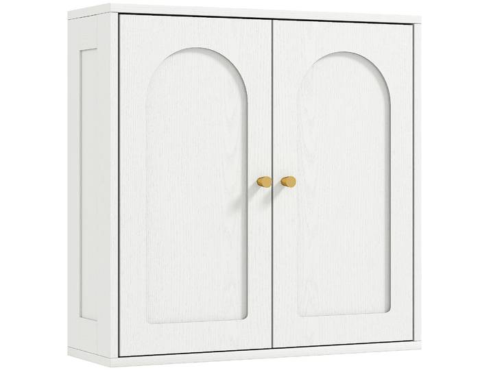 HOMCOM Mueble de Baño Colgar con Estantes 2 Puertas con Diseño de Arco Tiradores Dorados 60x20x60 cm Blanco