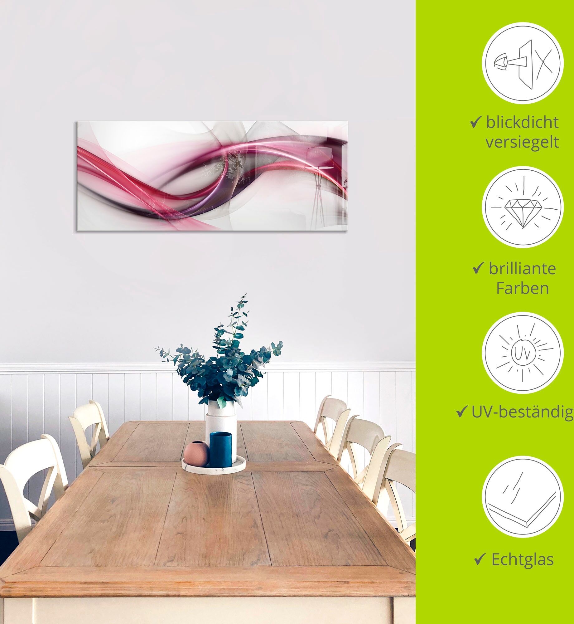 Glasbild ARTLAND "Ideen", rot (farbe bild(er): rot), B:125cm H:50cm, Bilder, Glasbild, in verschiedenen Grössen farbe bild(er): rot B/H/T: 125cm x 50cm, Glasbild Muster, 1 Stk.