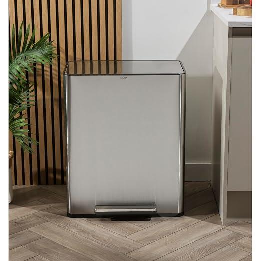 Doppelter Recycling-Küchen-Treteimer, 60 l, 2 Fächer