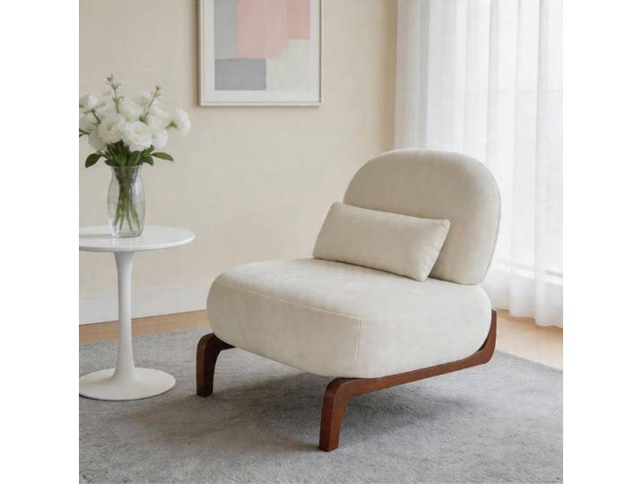 Chaise d'appoint - Velours sans accoudoirs - Pieds bois massif - Beige/Blanc - Style scandinave