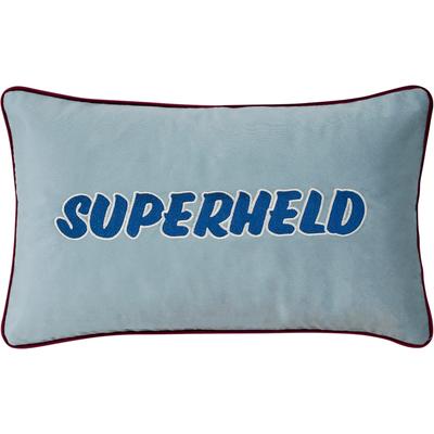 Dekokissen PAD "SUPERHELD", blau (sky, gemustert), B:30cm L:50cm, Polyester, Dekokissen_Sitzkissen_Kissenhüllen, Die emotionale Botschaft als Design-Element