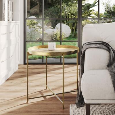 Hand-etched Brass Eros Round Removable Tray-Top Accent Table by East at Main