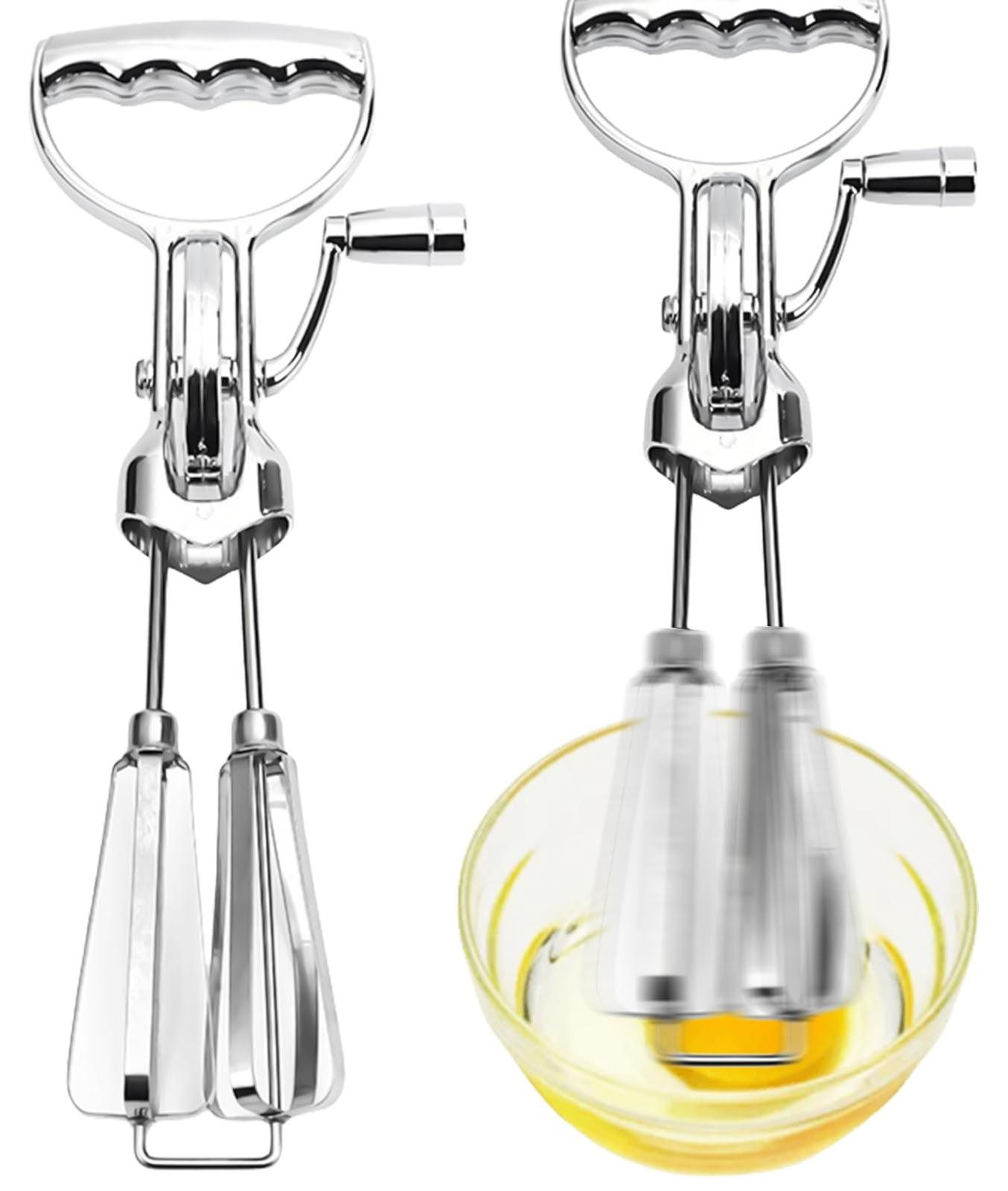 Dripio Handmixer zonder elektriciteit met handkruk en dubbele roestvrijstalen kloppers, 31,5 cm