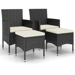 vidaXL 4-tlg. Gartenstuhl und Hocker Set Poly Rattan Schwarz