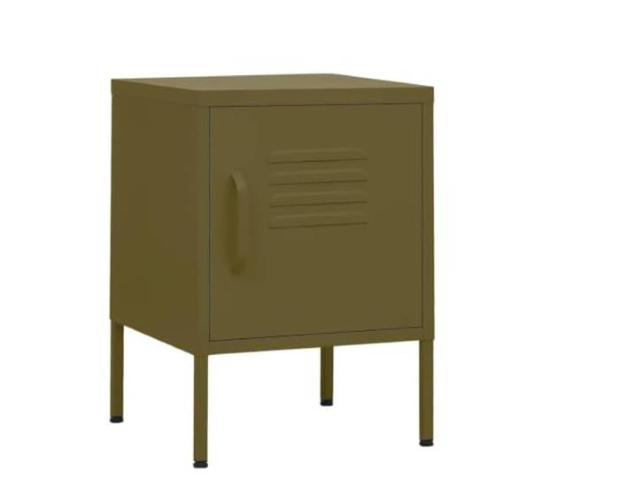 KUTYWEXFM Nachttisch 2er Set Olivgrün 35x35x51 cm Metall Nachtschrank Abschließbarer Beistelltisch fürs Schlafzimmer mit verstellbarem Einlegeboden und schützenden Höhenverstellern aus Stahl.