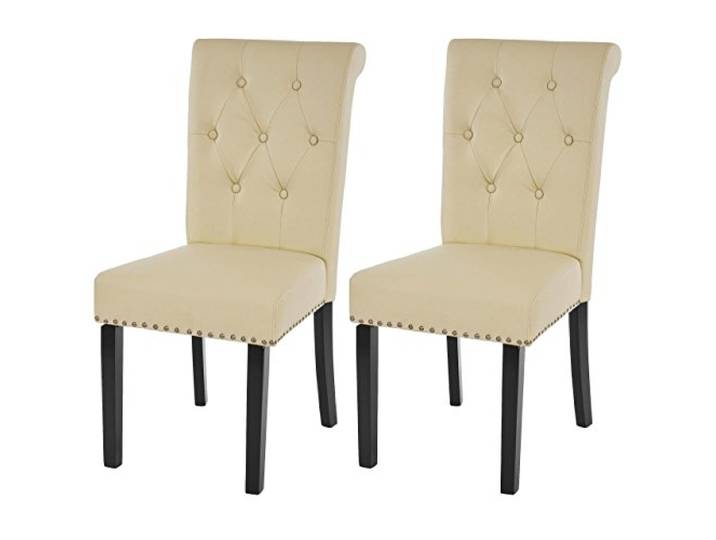 Mendler 6er-Set Stuhl Chesterfield II - Kunstleder, Creme, dunkle Beine