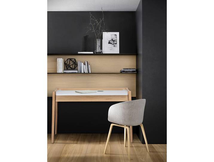 Schreibtisch WOODMAN Feldbach , braun (eichefarben, weiß), B:126cm H:79cm T:60cm, Tische, Schreibtisch, im schlichten skandinavischen Design, FSC-zertifiziert