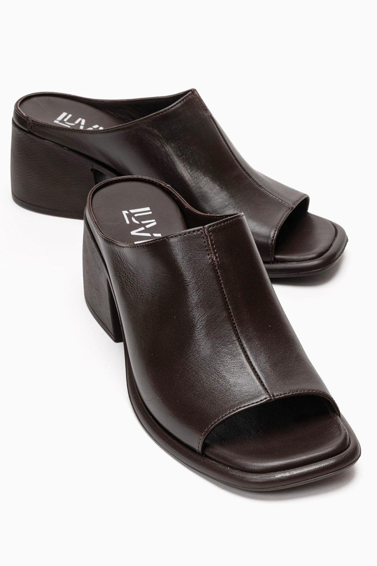 Forever & Always Leder-Sandale mit Blockabsatz - Braun