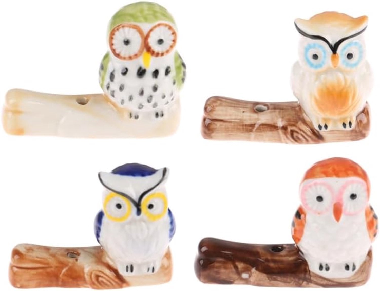 Set van 4 Keramische Uil Wierookhouders - Multicolour
