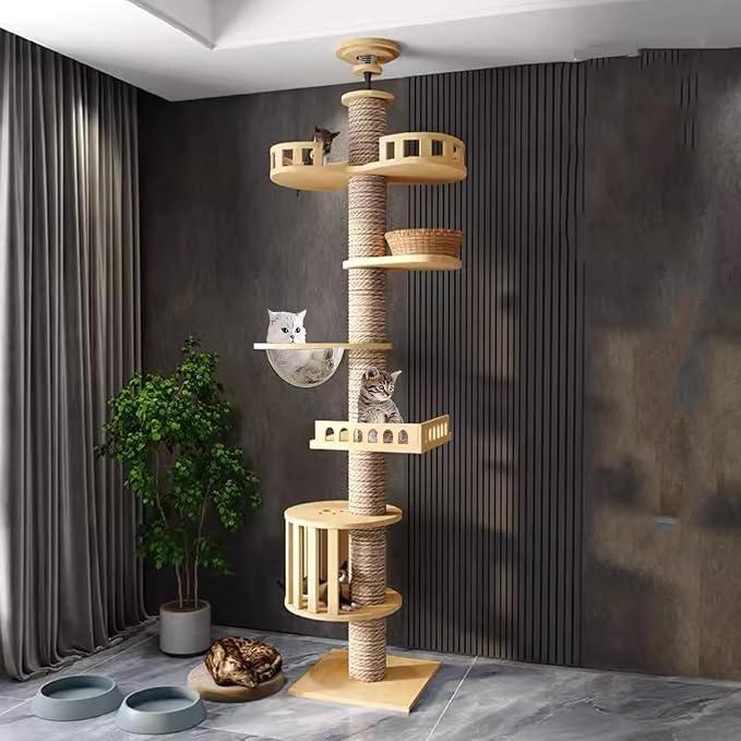 Kratzbaum deckenspanner,Kratzbau hoch,Kratzbaum, Raumkapsel,Katzenhängematte, Vollständig mit Sisalseil umwickelt,Raumkapsel,Katzenkäfig (240?280CM T03) deckenhoch,Mehreren Etagen